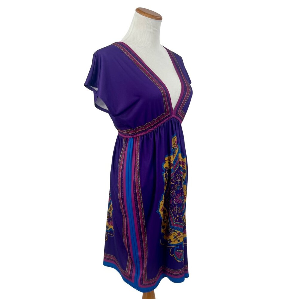 Flying Tomato Double V-Neck Purple & Gold Boho Printed Mini Dress - Picture 6 of 11